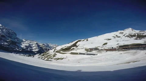 Looking through the train window with snow mountain background Stock Footage 55040255
