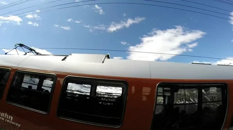 Looking through the train window with train passing by Stock Footage 54988036