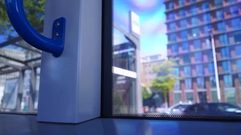 Looking through Tram Window Summer Blue Skies Stock Footage 92083507