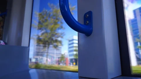Looking through Tram Window Summer Blue Skies Stock Footage 92083603