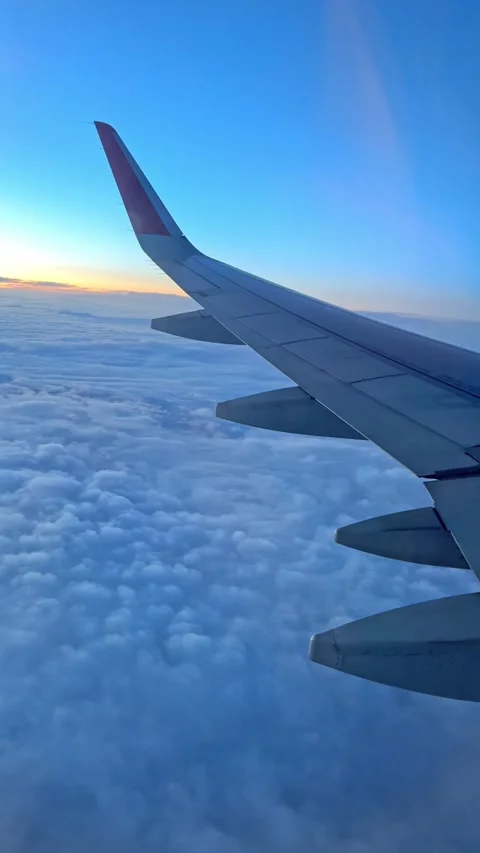 Looking through window aircraft during flight in wing with a nice blue sky.  Stock Footage 265888699