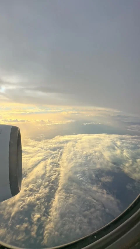 Looking through window aircraft during flight in wing with a nice blue sky.  Stock Footage 265889287