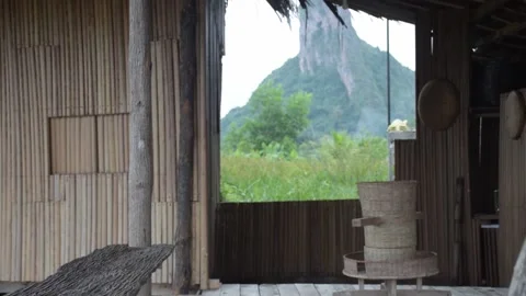 Looking through the window the beautiful mountain Stock Footage 158521308