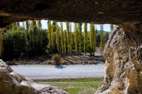 Looking through the window from cave in Phrygian Valley Stock Photos