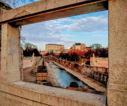 Looking through a window to the city Stock Photos