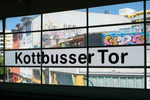 Looking through window of the Kottbusser Tor subway station in Berlin, Kreuzb Stock Photos