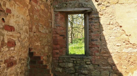 Looking through a window in an old building Stock Footage 37629777