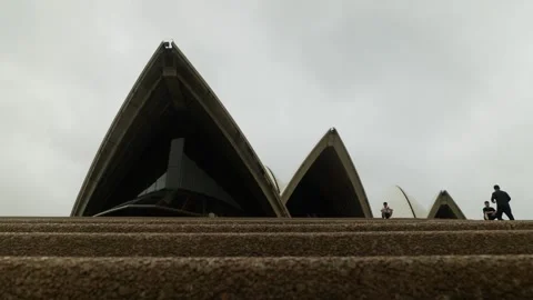 Looking up at tourists on the steps of Sydney Opera House 6K Video stock 302159707