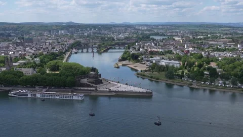 Looking Toward Deutsches Eck with Passing Cable Cars Stock Footage 320234535