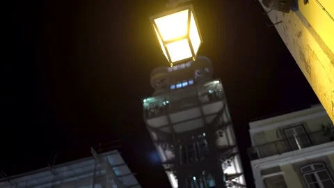 Looking up towards historic elevator in Lisbon Portugal Stock Footage 273286004