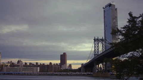 Looking towards One Manhattan Square under construction and Manhattan Bridge. Stock Footage 99091366