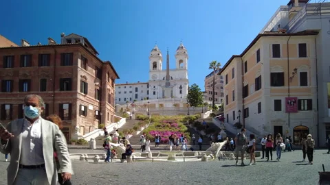 Looking towards the Spanish Steps, a popular local and tourist destination in Ro Stock Footage 153898010