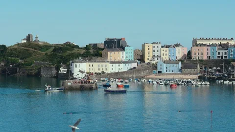 Looking towards Tenby harbour Stock Footage 129737991