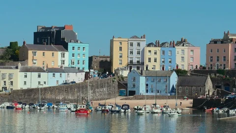 Looking towards Tenby harbour Stock Footage 129738133