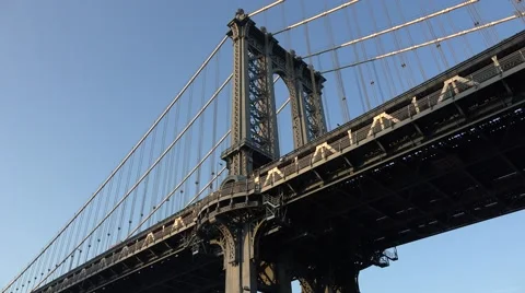 Looking up at a tower of the Manhattan Bridge, Brooklyn, New York. Stock Footage