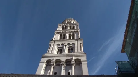 Looking up at the tower of Saint Dominus Cathedral in Split Stock Footage 62927338