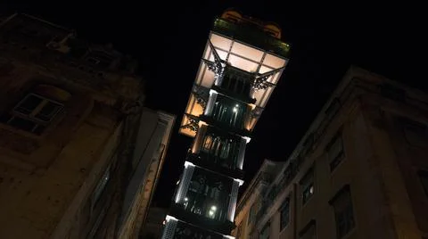 Looking up under Elevador de Santa Justa in Lisbon Portugal 2017 Stock Photos