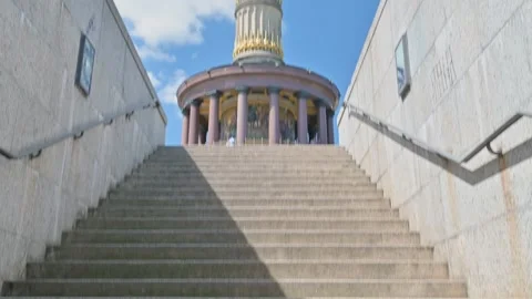 Looking Up from an Underpass Toward the Victory Column in Berlin, Germany Stock Footage 319519970