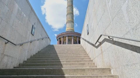 Looking Up from an Underpass Toward the Victory Column in Berlin, Germany Stock Footage 319519986
