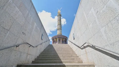 Looking Up from an Underpass Toward the Victory Column in Berlin, Germany on a S Stock Footage 319520002
