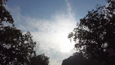 Looking Upwards Cloudy Blue Sky With Sunlight Peering Through Clouds Moving Stock Footage 249771955