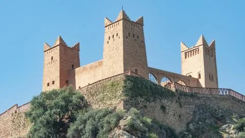 Looking upwards at a stone castle Stock Photos