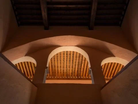 Looking up view of the archs of the main steps of ex-convent in San Miguel Stock Photos