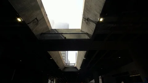 Looking up view drone shot of modern skyscraper in Los Angeles city USA Stock Footage 99116283