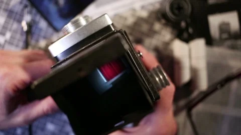 Looking into viewfinder of the middle format camera. Stock Footage 85976980