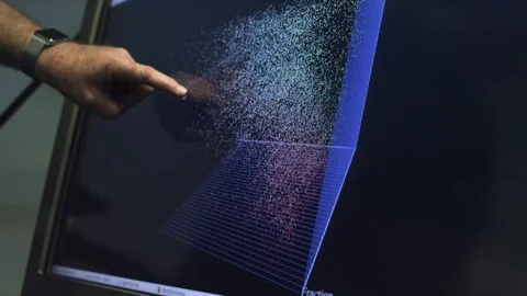 Looking at virus data on a plot chart on a touch screen in a medial lab trying Stock Footage 127533549