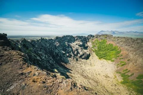 Looking in to the Volcano Eldborg crater Stock Photos