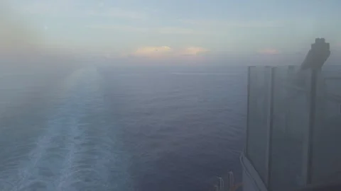Looking at the wake of a large cruise ship in the ocean Stock Footage 291909525