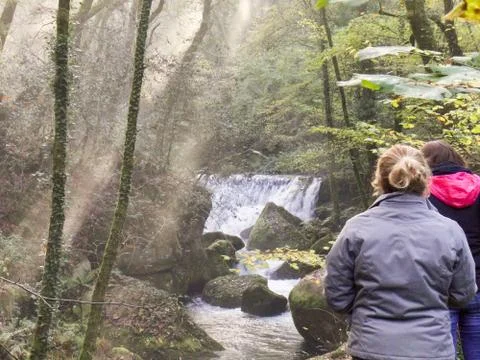 Looking at the waterfall-03129 Stock Photos