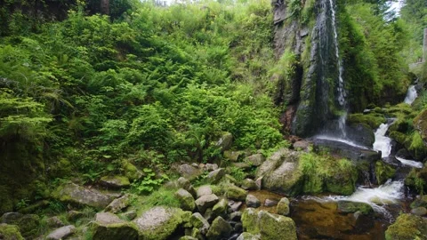 Looking up at Waterfall in Menzenschwander cascade in Black Forest Germany S Stock Footage 331459863