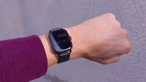 Looking Weather On Smartwatch Stock Footage 164340212