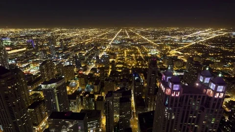 Looking West over Chicago at Night Video stock 76505911
