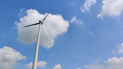 Looking Up at Wind Turbine with Clear Sky Stock Footage 131651778
