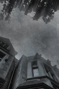 Looking up at the windows of an imposing Victorian building. With a grunge edit Stock Photos