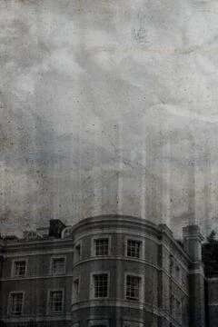 Looking up at the windows of an imposing Victorian building. With a grunge edit Stock Photos