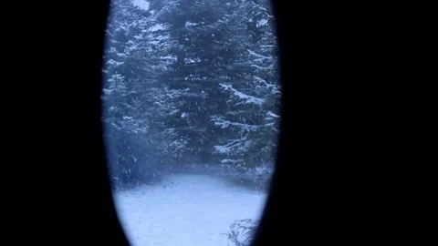 Looking on winter through the door window Stock Footage 71157637