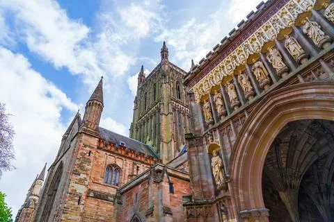 Looking up at Worcester Cathedral in Worcester, UK Stock Photos