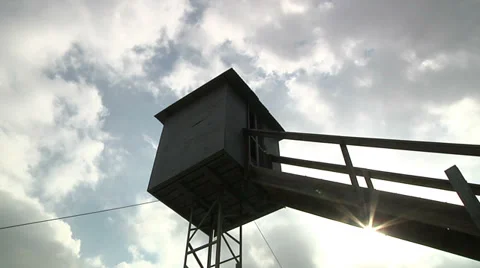 Lookout Guard Tower Dark Clouds Timelapse Sunburst Prison Security Surveillance Stock Footage 36174251