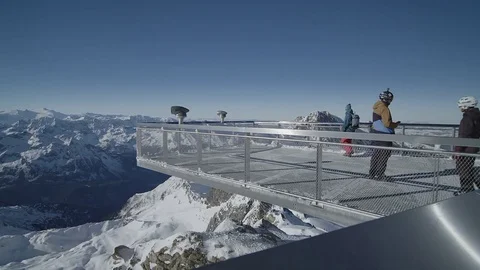 Lookout platform, Gipfelwelt 3000; Mountain peaks,panorama view of the Alps Stock Footage