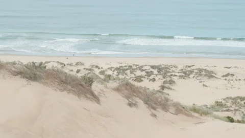 Lookout point from Massive Sand Dunes overlooking the Ocean Stock Footage 124361770
