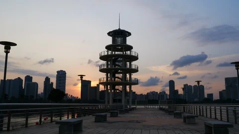 Lookout tower sunset tilt up Stock Footage 113555491