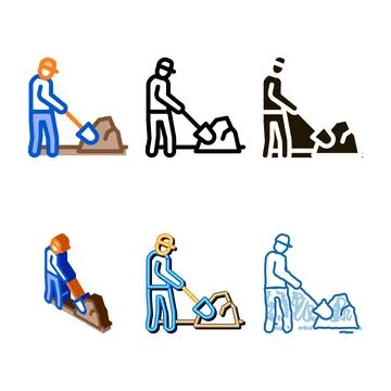 Looks worker digging icon vector outline Stock Illustration