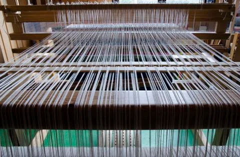 Loom with warp Stock-Fotos