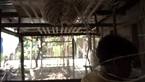Loom weaving in Bohol, Philippines Stock Footage 229655446