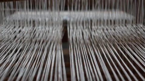 Loom with white strings. Close ups. Stock Footage 296821932