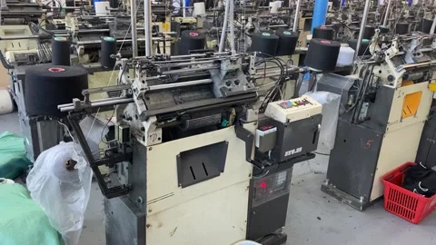 Loom in Work Textile Factory Close-Up Stock Footage 150727179